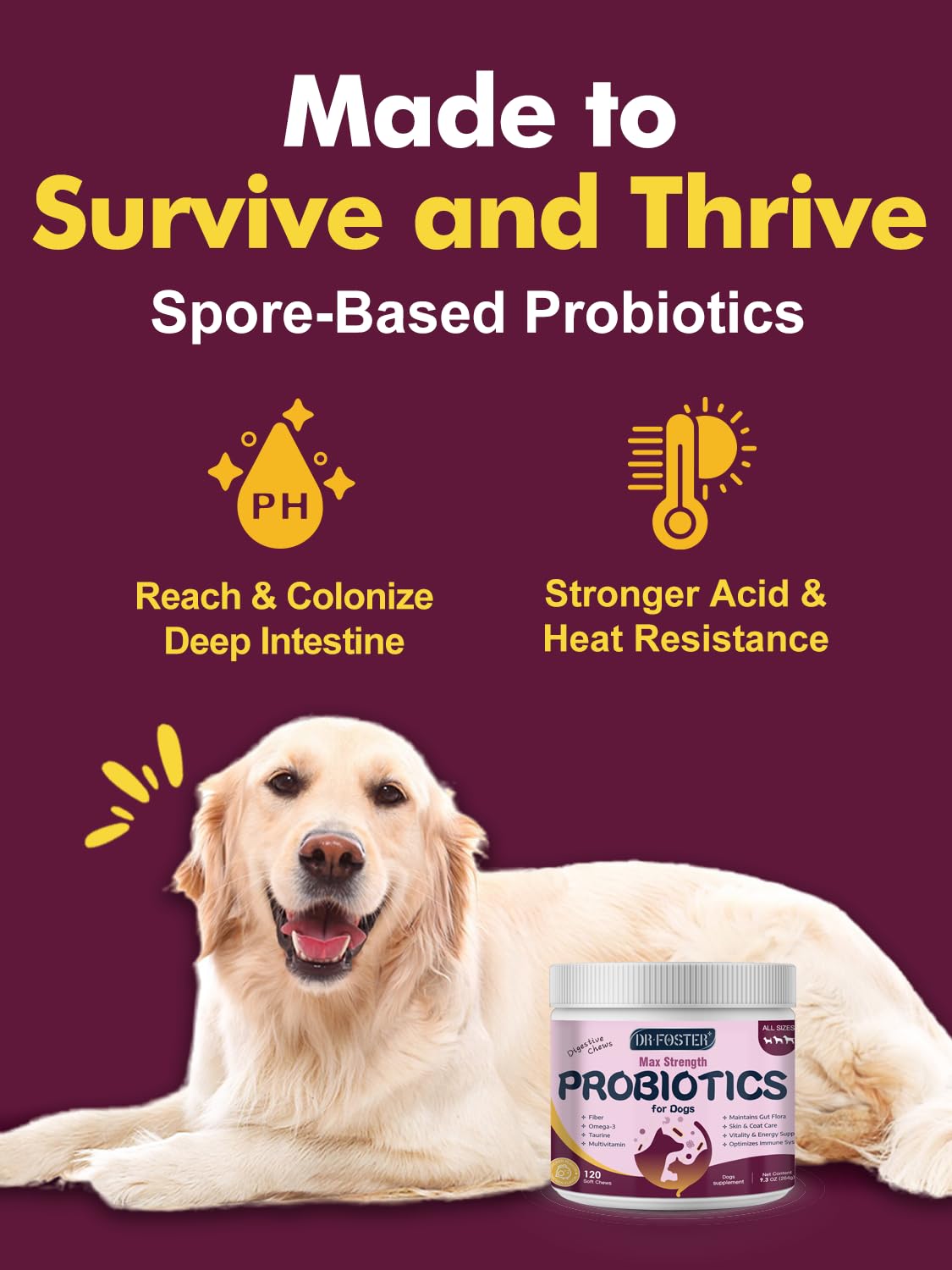 DRFOSTER Probiotiques chiens – peau et pelage sains grâce aux oméga-3.