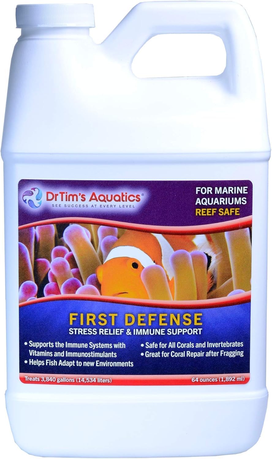 DrTim's Aquatics Premier Défense Récif - bouteille 64oz soutient immunité et récupération des poissons.