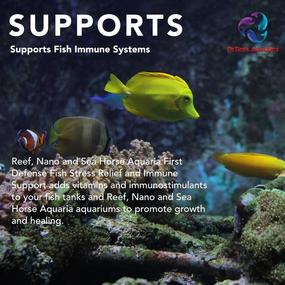 DrTim's Aquatics Premier Défense Récif - usage en aquarium favorise stabilité et immunité des coraux et poissons.