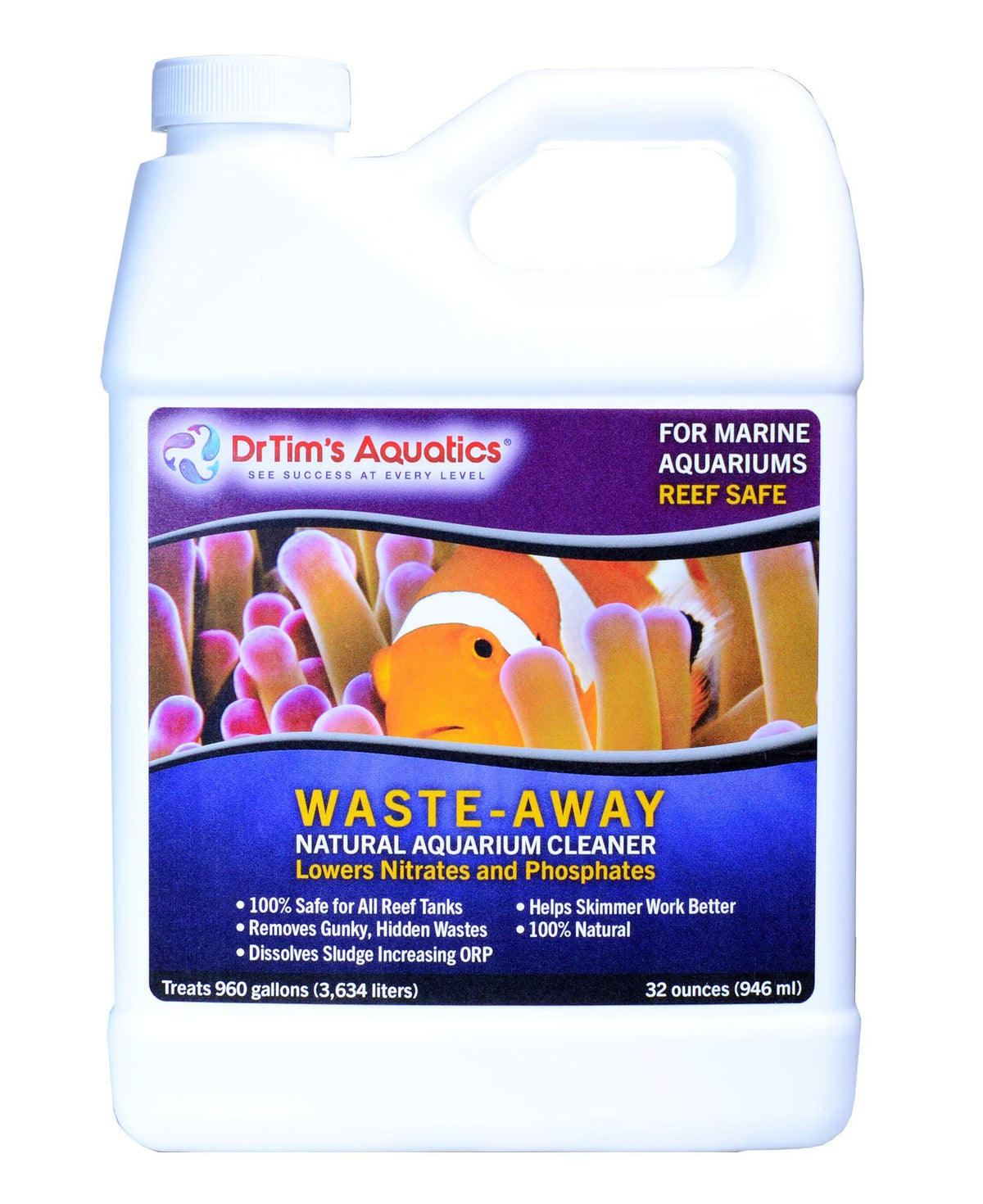 DrTim’s Aquatics Waste-Away Reef, bouteille 32 oz, amélioration de la circulation et de la clarté.