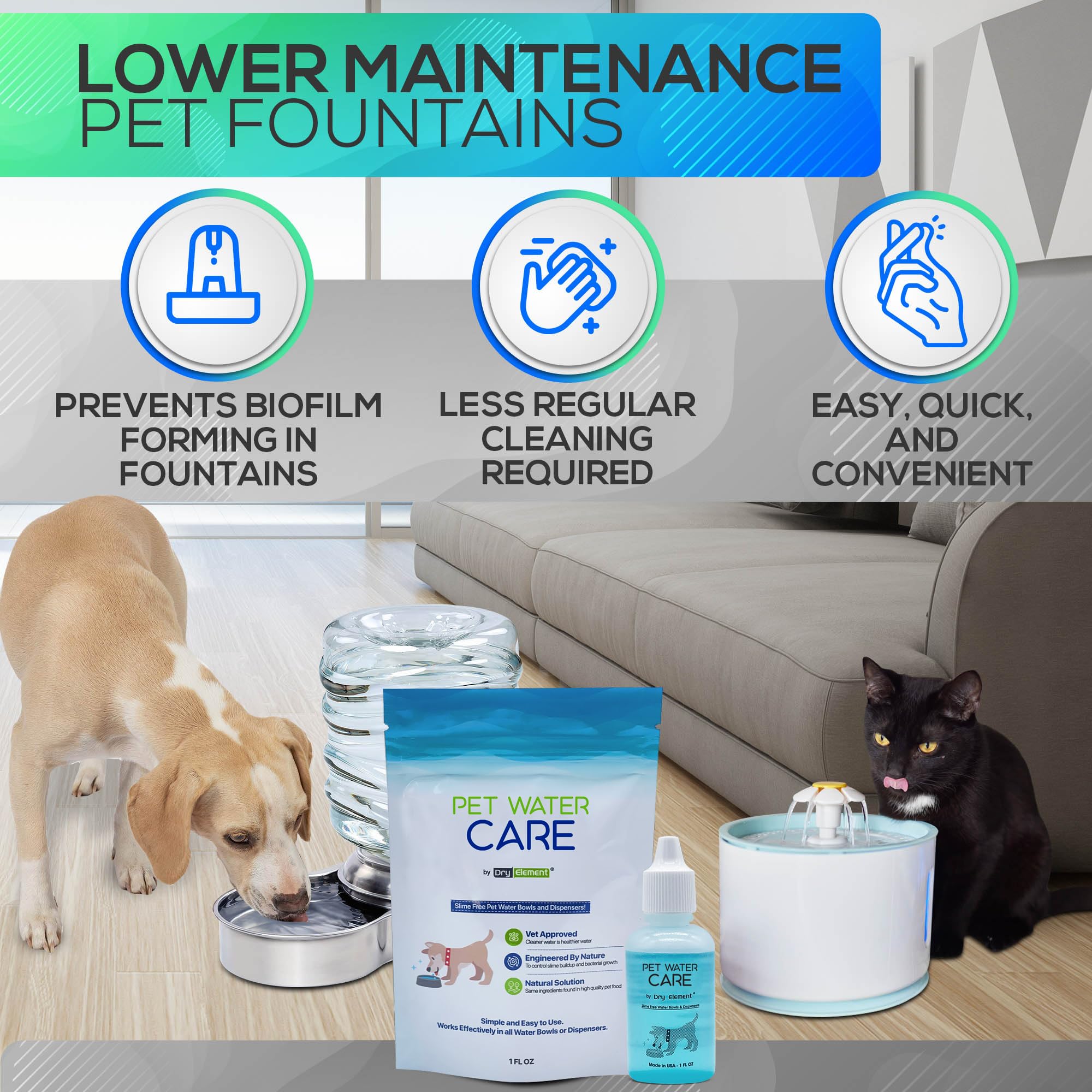 Dry Element Pet Water Care – prévention du biofilm dans le bol d’eau