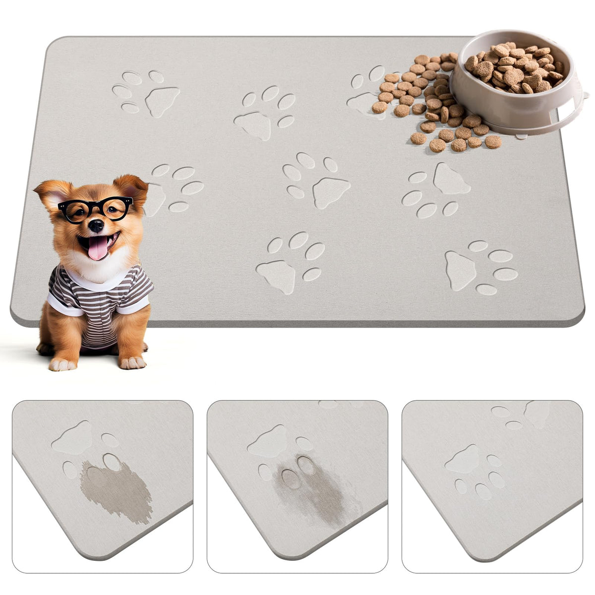 Drydiet Tapis-Pierre motif animal gris clair, parfait pour repas propres