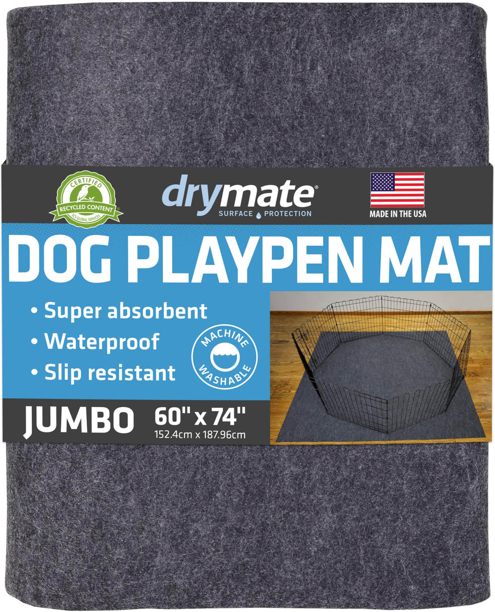 Drymate Jumbo – tapis de jeu absorbant pour chiot dans un enclos.