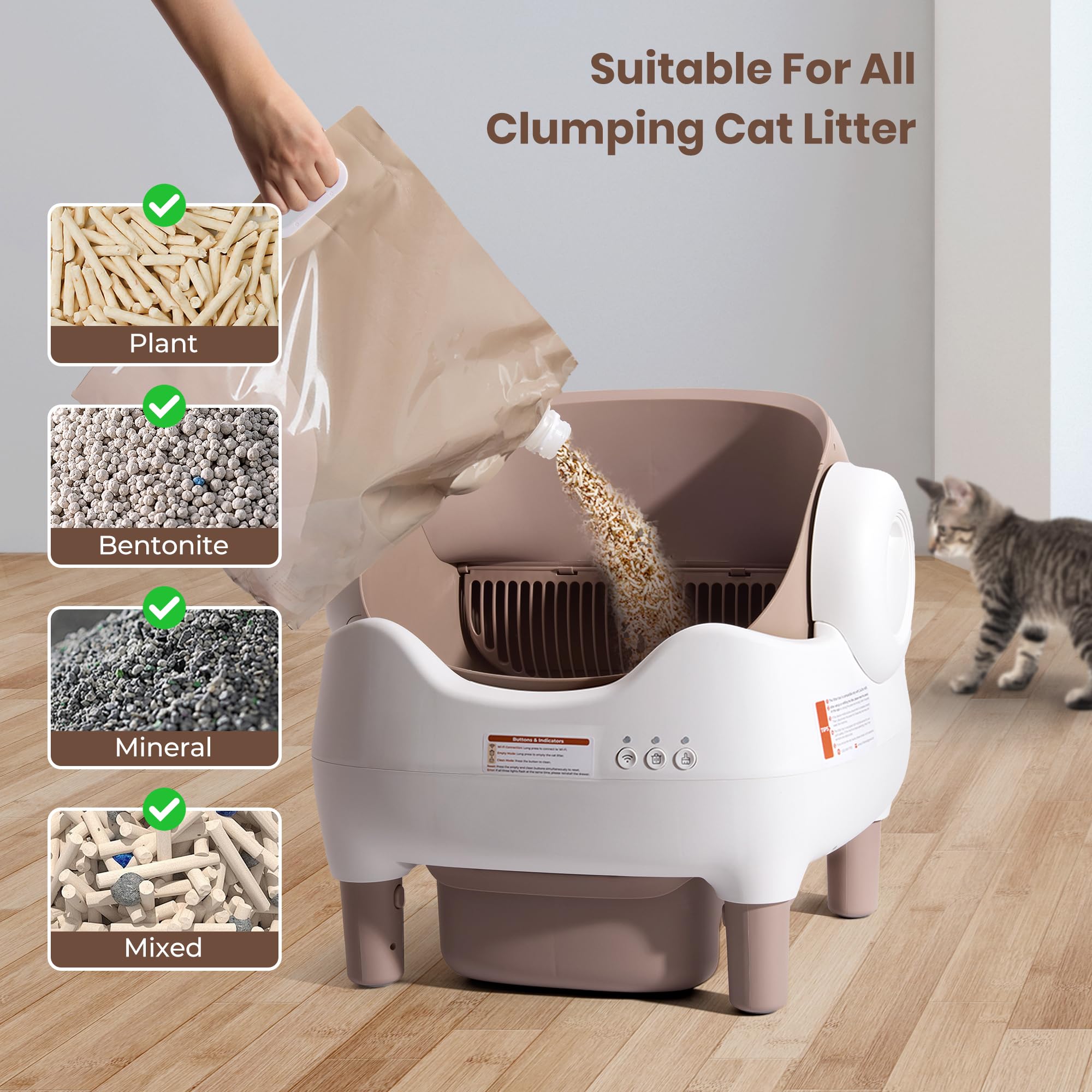 Duabes Litière automatique, adaptée à plusieurs chats avec espace généreux.