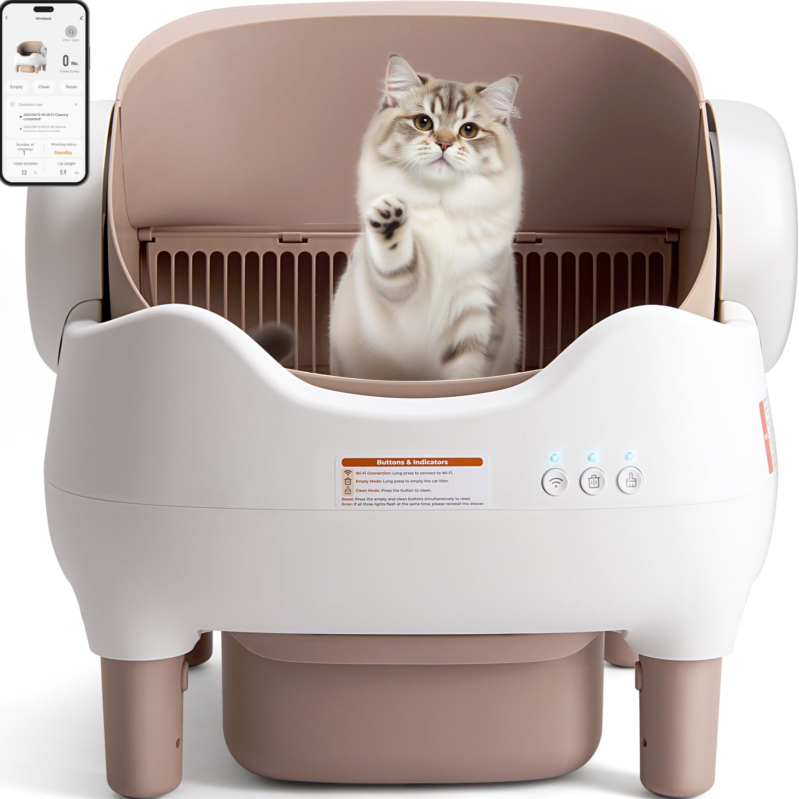 Duabes Litière automatique, vue d'ensemble, design pratique pour plusieurs chats.