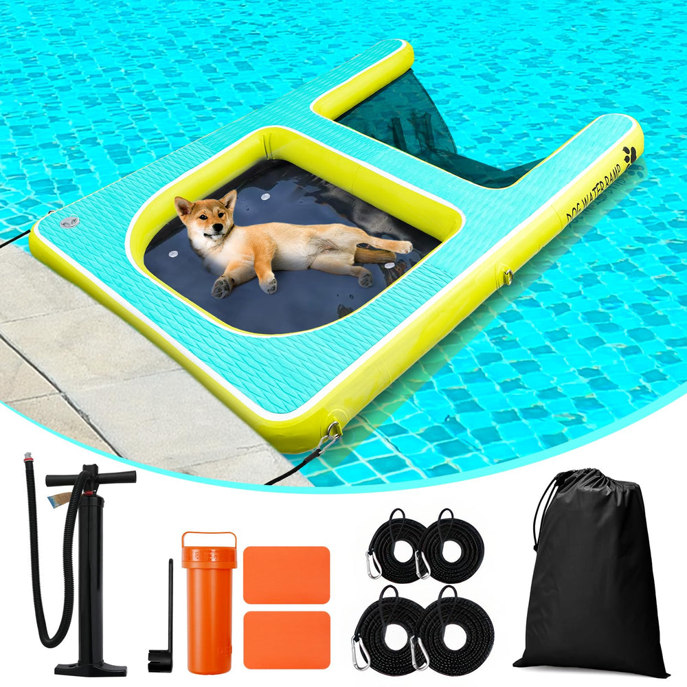 Ponton flottant Duckygoo pour chien offrant une surface stable et sécurisante.