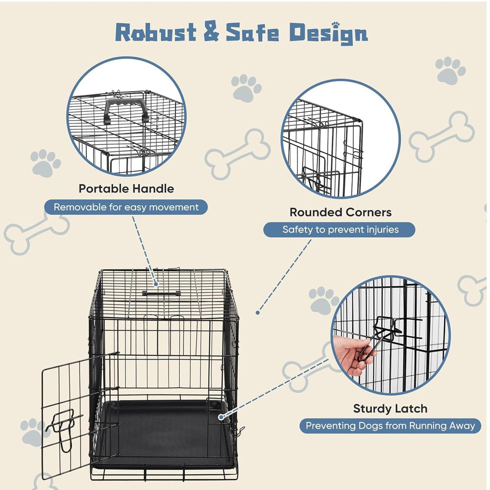 DUMOS cage chien 30 pouces, bac plastique détachable, nettoyage rapide.