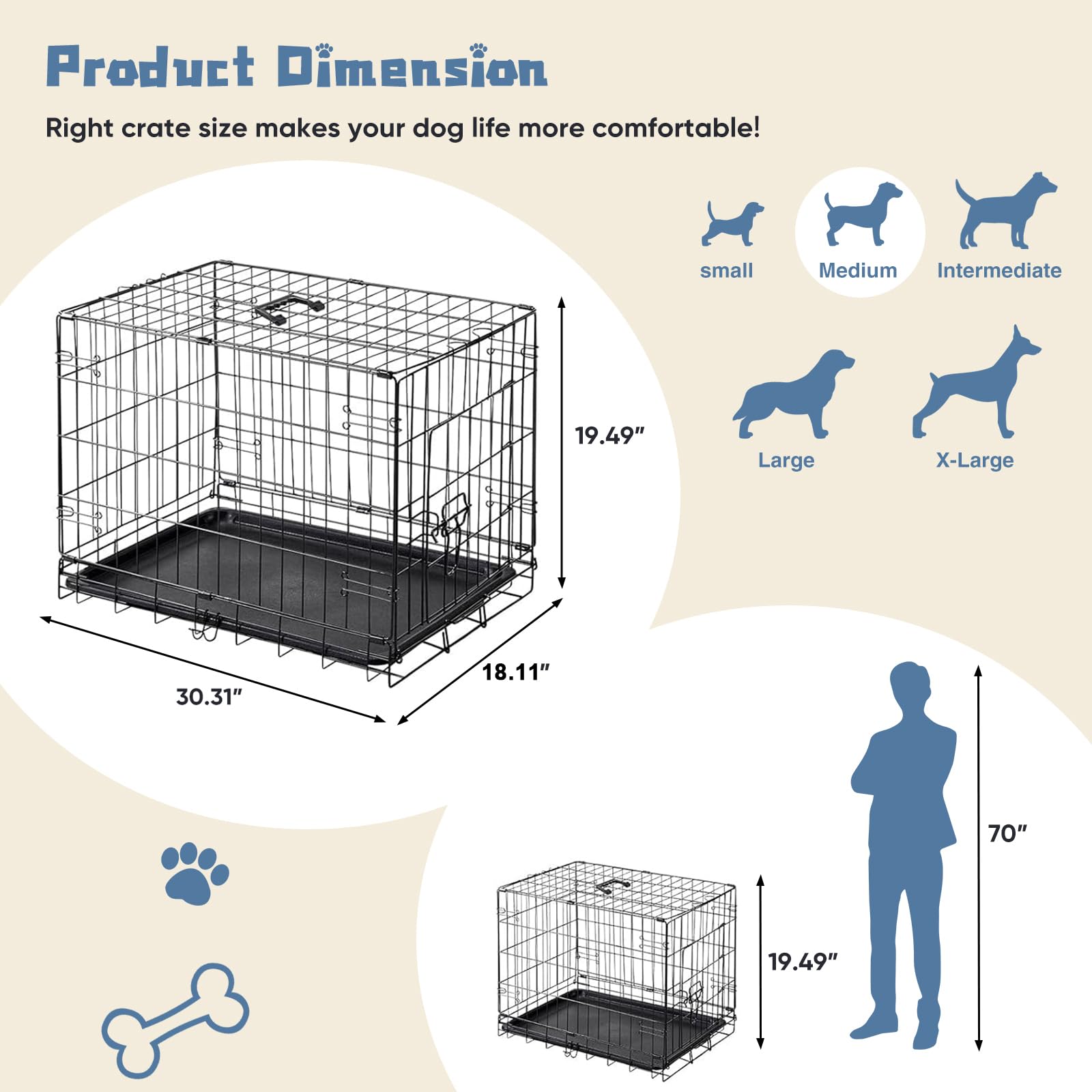 Cage Dumos avec partition intérieure ajustable pour grandir avec votre chien.