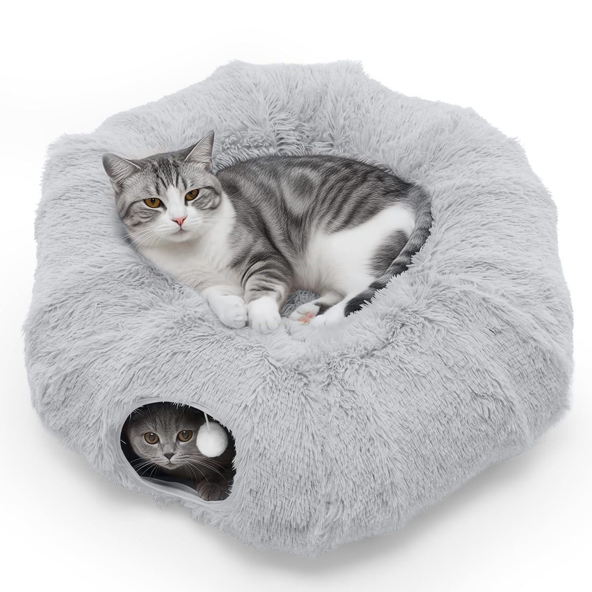 DUMOS tunnel chaton donut gris: espace ludique et chaleureux pour chats curieux.
