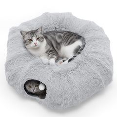 DUMOS tunnel chaton donut gris: espace ludique et chaleureux pour chats curieux.