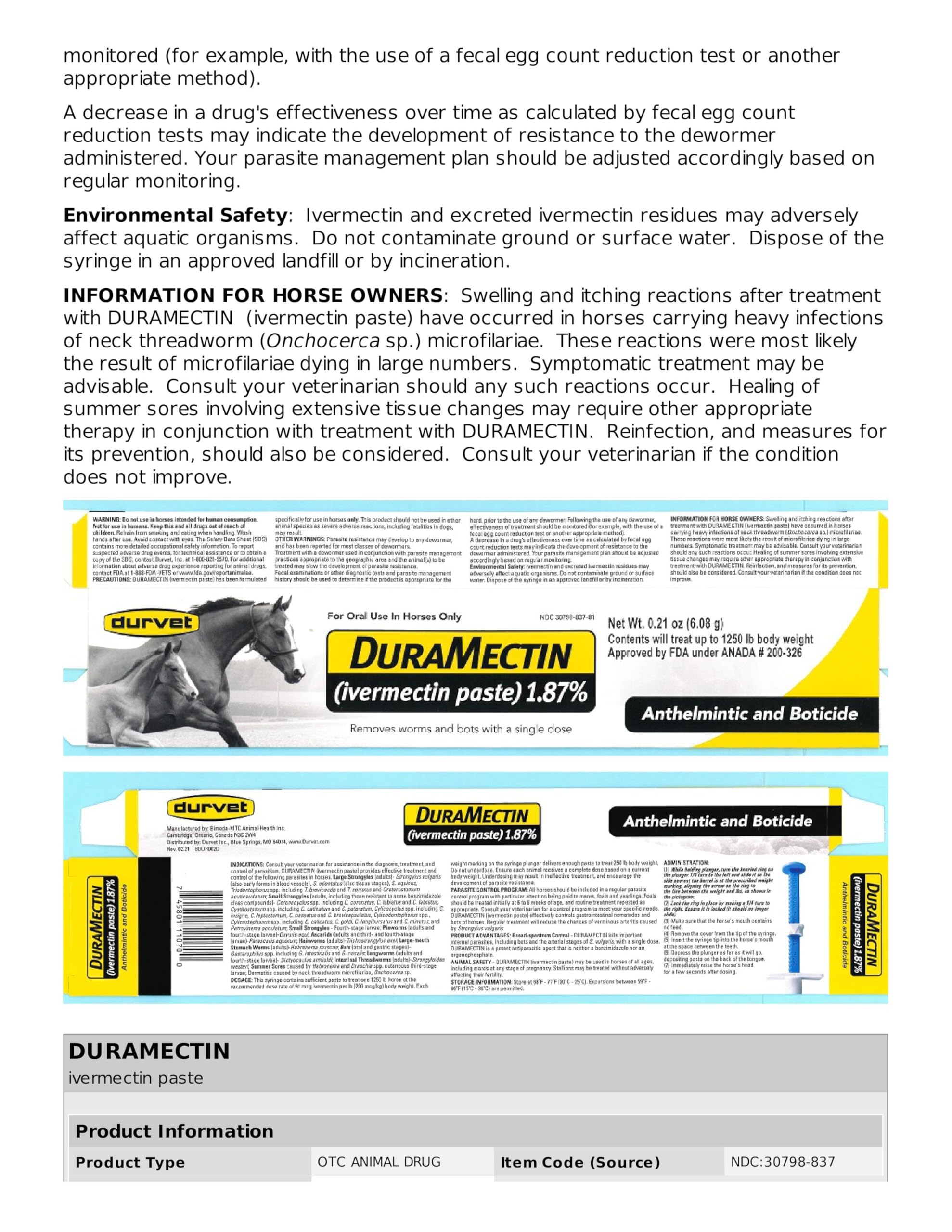 Dose unique Duramectin Paste simplifiant le traitement du cheval.