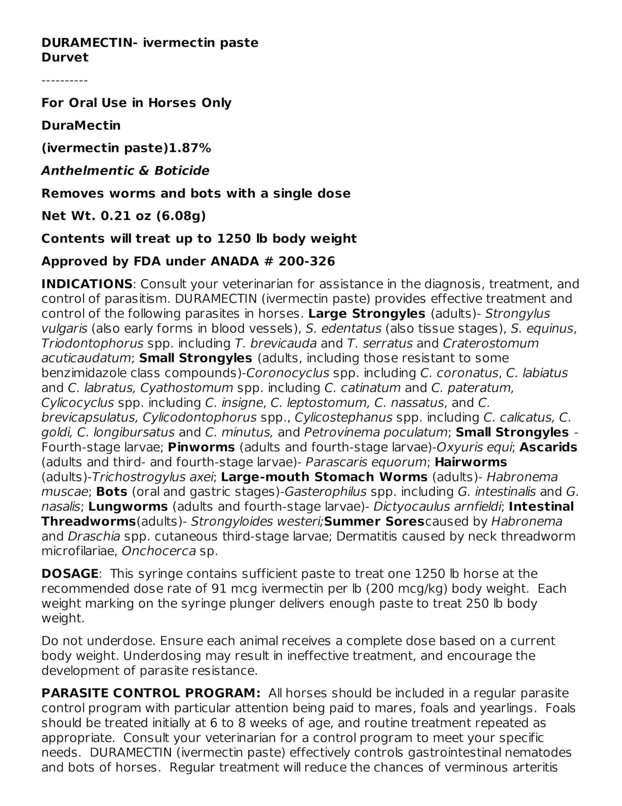 Application facile de Duramectin Paste sur le cheval au quotidien.