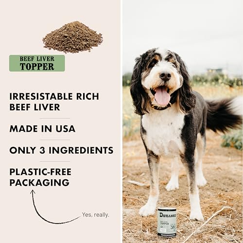 Chien content avec Durango foie de boeuf sur son plat.