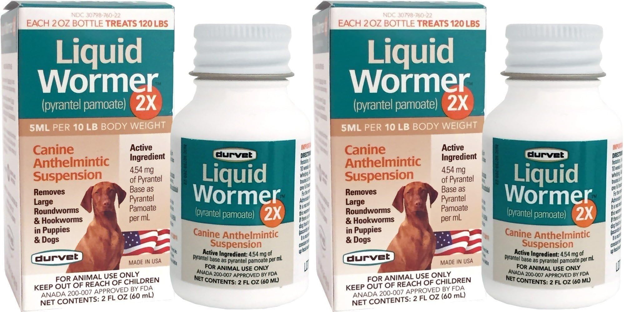 Durvet 2X vermifuge liquide pour chiens, flacon pratique pour administration facile.