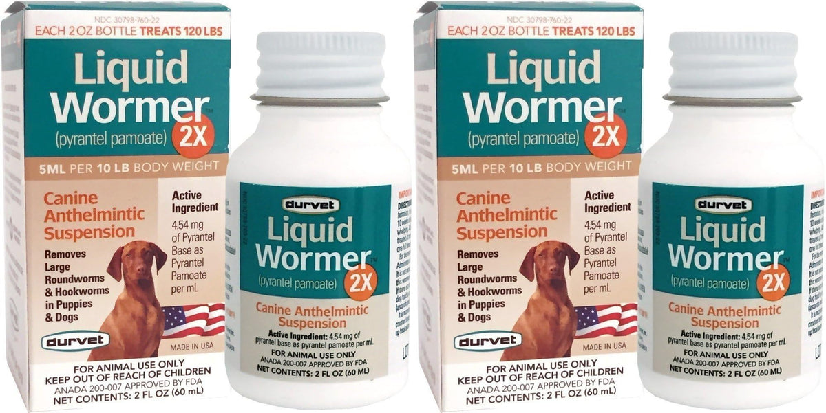 Durvet 2X vermifuge liquide pour chiens, flacon pratique pour administration facile.