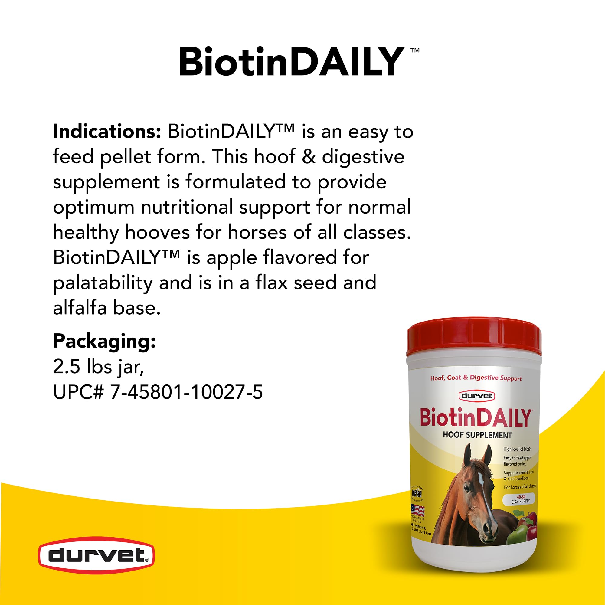 Durvet Biotine Quotidienne : graines de lin pour nutriments essentiels des sabots.