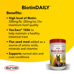 Durvet Biotine Quotidienne, soutien croissance des sabots du cheval.