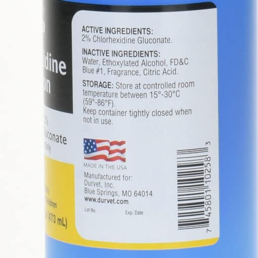 Durvet chlorhexidine 16oz - utilisation sur chiens et chevaux pour nettoyer les zones superficielles.