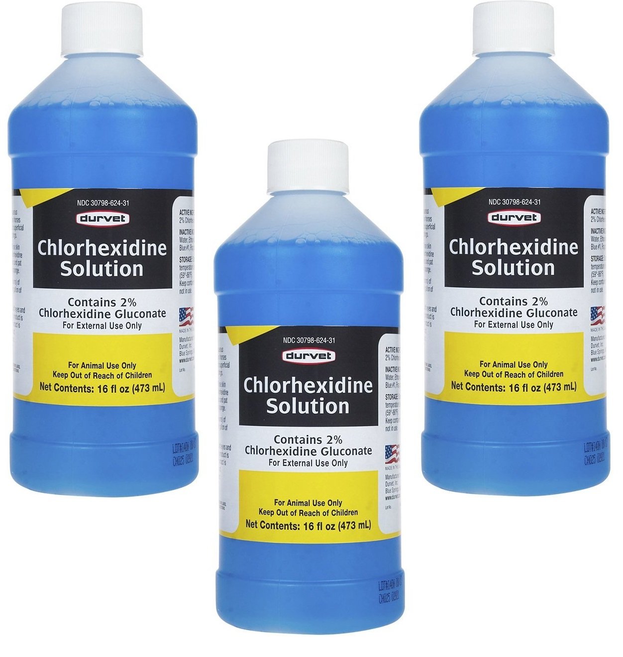 Durvet chlorhexidine 16oz - bouteille en gros plan pour nettoyer les plaies superficielles des chiens.