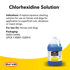Bouteille galon Durvet chlorhexidine 2% prête pour les soins vétérinaires à domicile.
