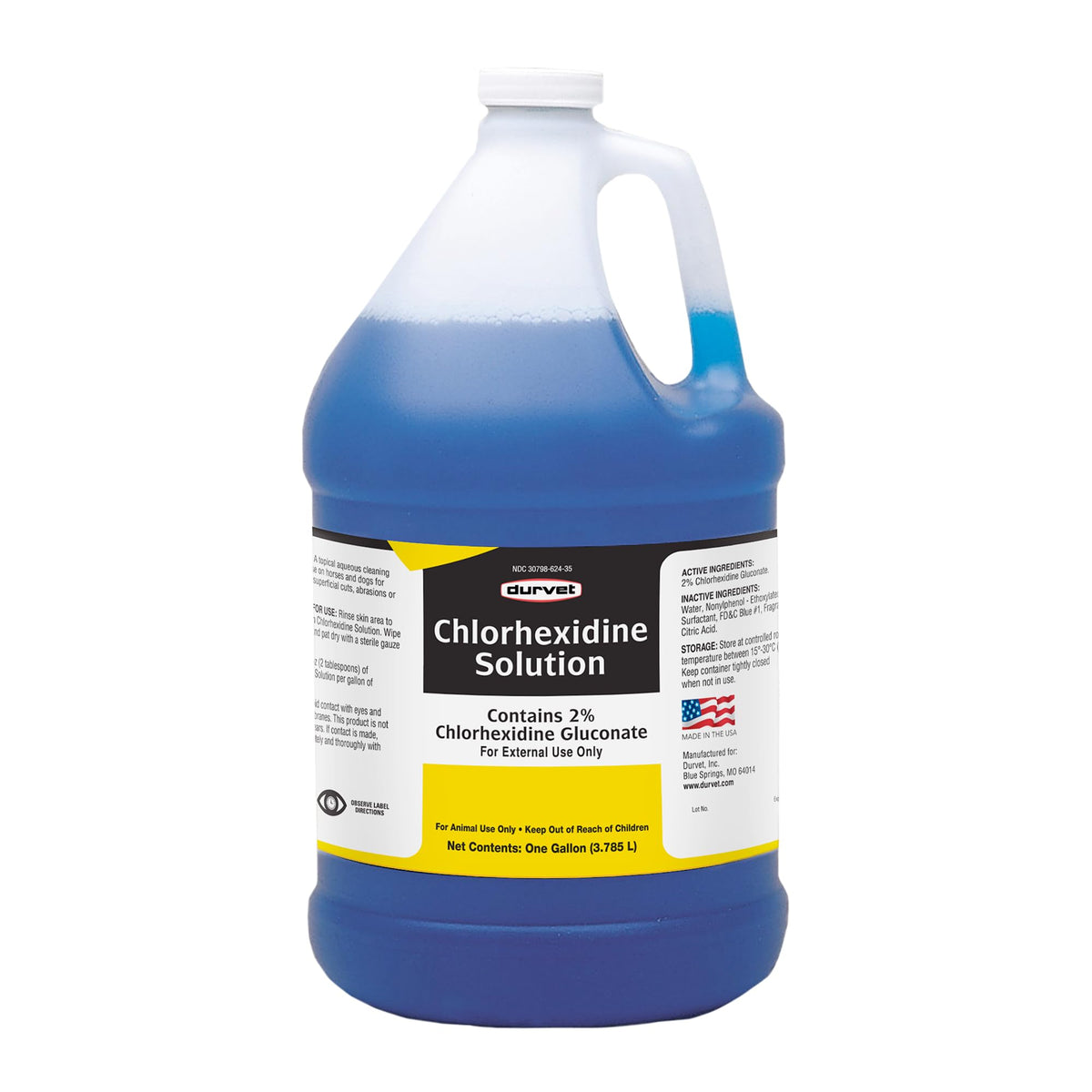 Chlorhexidine 2% Durvet pour chevaux : nettoie et protège les coupures superficielles.