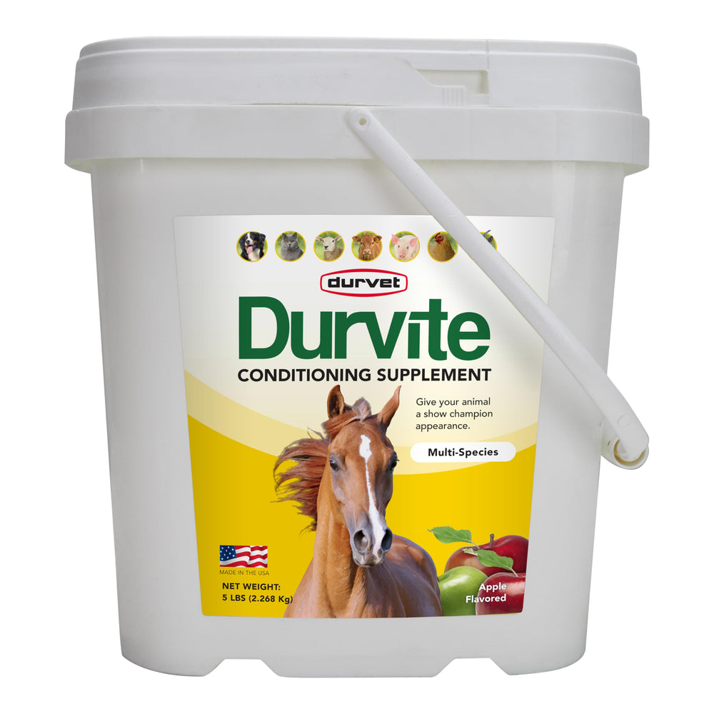 Durvet Durvite 5 lb, emballage clair facilitant le stockage en ferme.