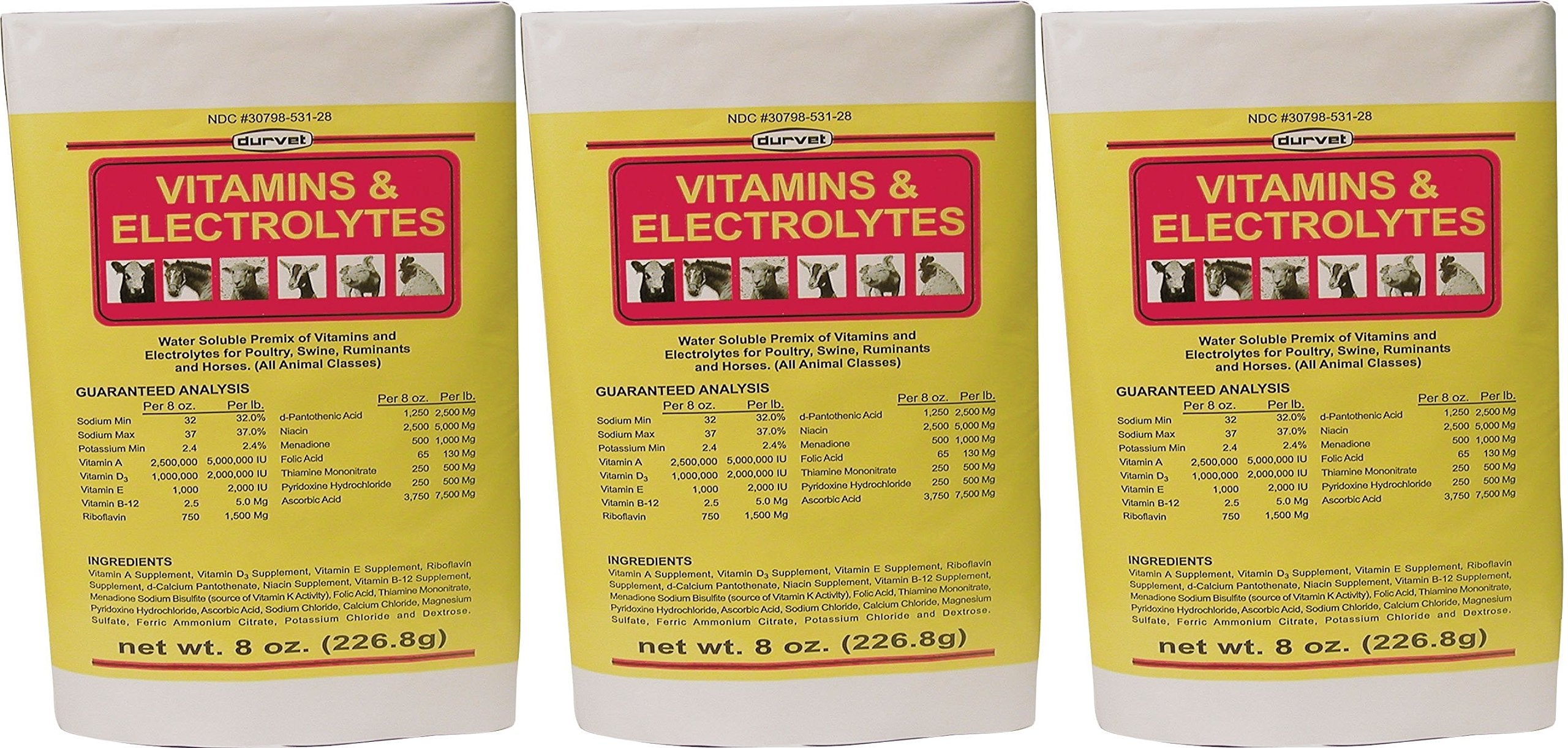 Durvet Électrolytes et Vitamines, bouteille 8 oz, soutien lors du stress animal.