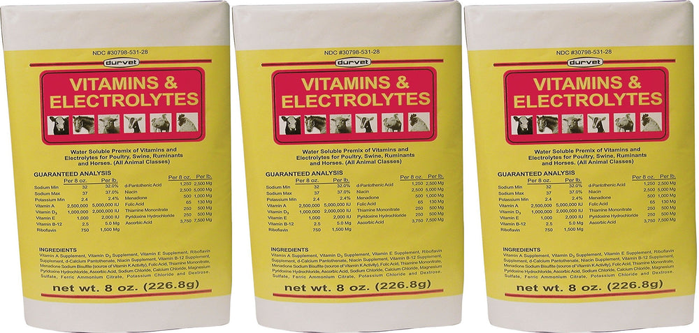 Durvet Électrolytes et Vitamines, bouteille 8 oz, soutien lors du stress animal.