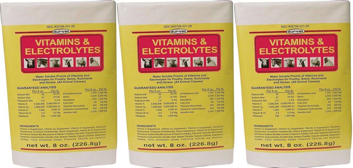 Durvet Électrolytes et Vitamines, bouteille 8 oz, soutien lors du stress animal.