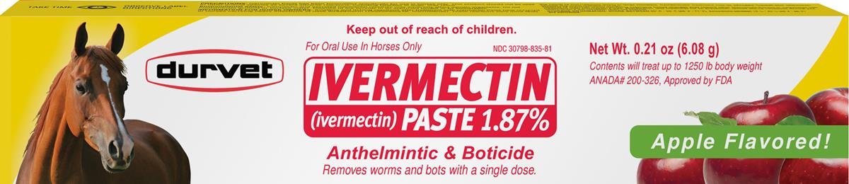 Pâte d’ivermectine Durvet équine goût pomme, administration simple pour chevaux
