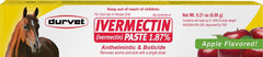 Pâte d’ivermectine Durvet équine goût pomme, administration simple pour chevaux