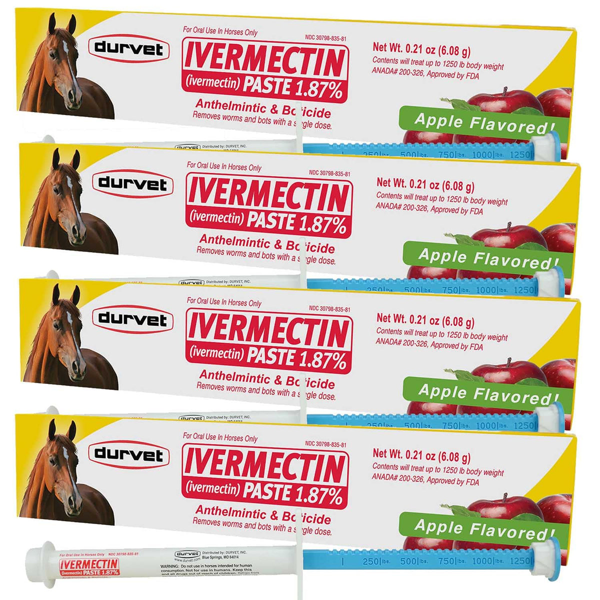 Durvet Ivermectin, pâte 4-pack — facilité d'administration et protection parasitaire pour chevaux