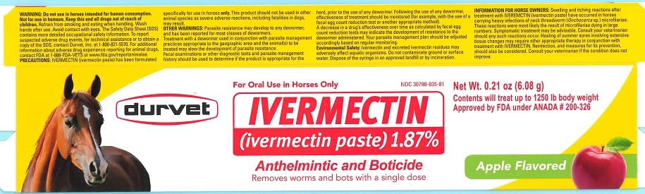 Durvet Ivermectin Pâte cheval, application facile dans le tube.