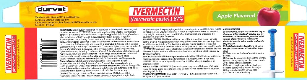 Durvet Ivermectin Pâte cheval, lot de 3 tubes, solution simple.