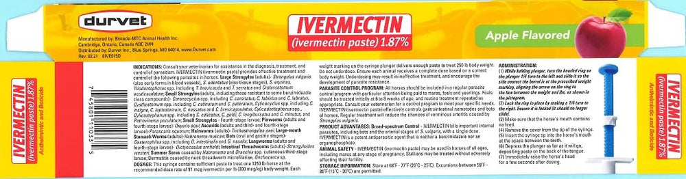 Durvet Ivermectin Pâte cheval, lot de 3 tubes, solution simple.