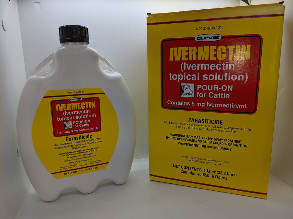 Durvet Ivermectin Pour-On, bouteille 1000 ml, solution pratique pour les bovins.