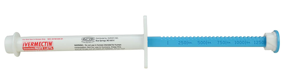 Durvet Ivermectine Pâte cheval – arôme pomme pour administration facilitée.
