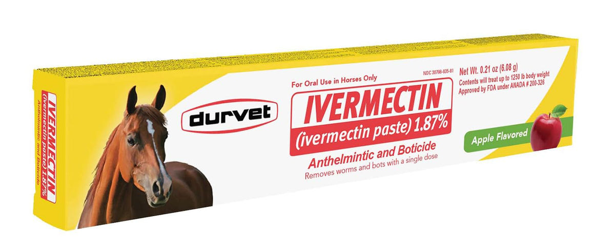Durvet Ivermectine Pâte cheval – bouteille pomme pour déparasitage oral simple.
