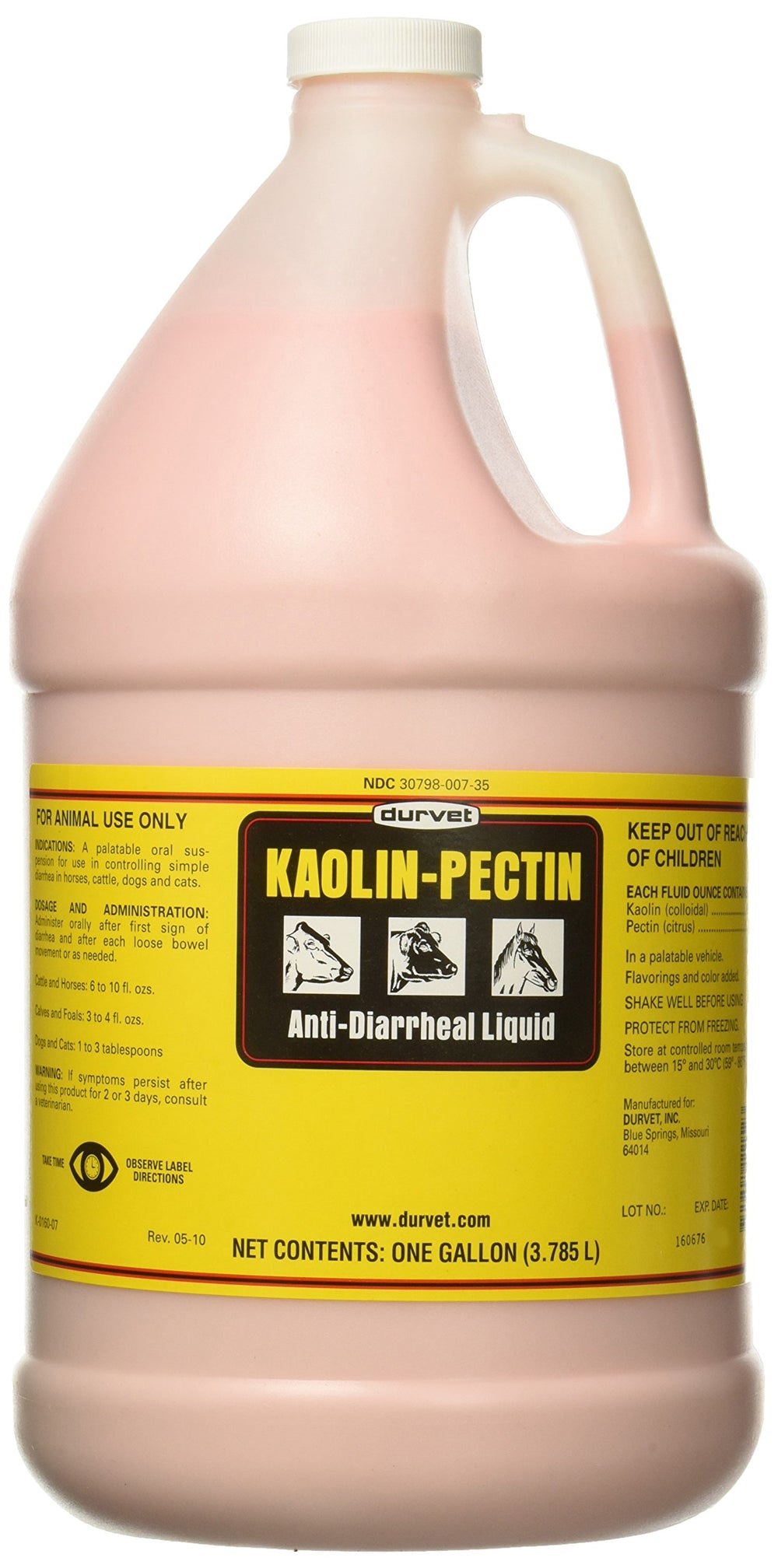 Durvet Kaolin Pectin – bouteille 1 gallon, suspension orale savoureuse pour chevaux, chiens et chats