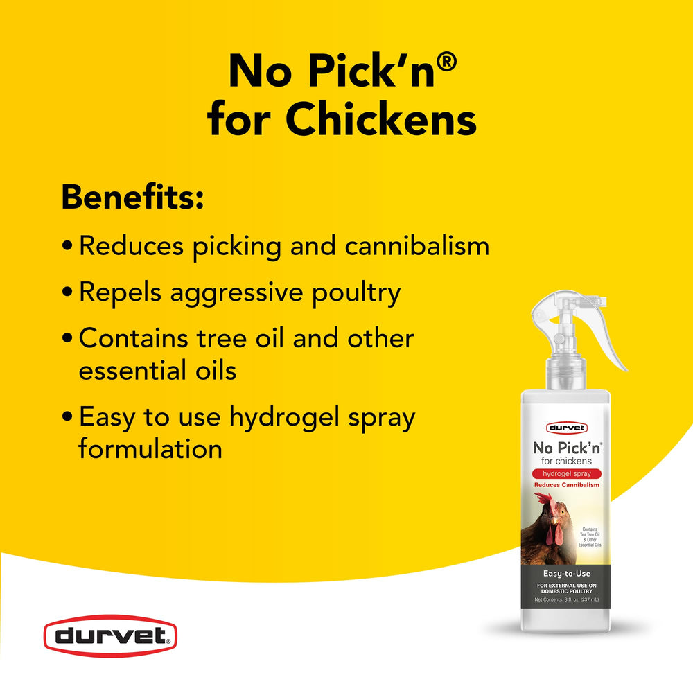 Durvet No Pick'n pulvérisation hydrogel facile sur le plumage des poules.