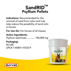 Guide de dosage Durvet Sandrid Psyllium pour administration cheval.