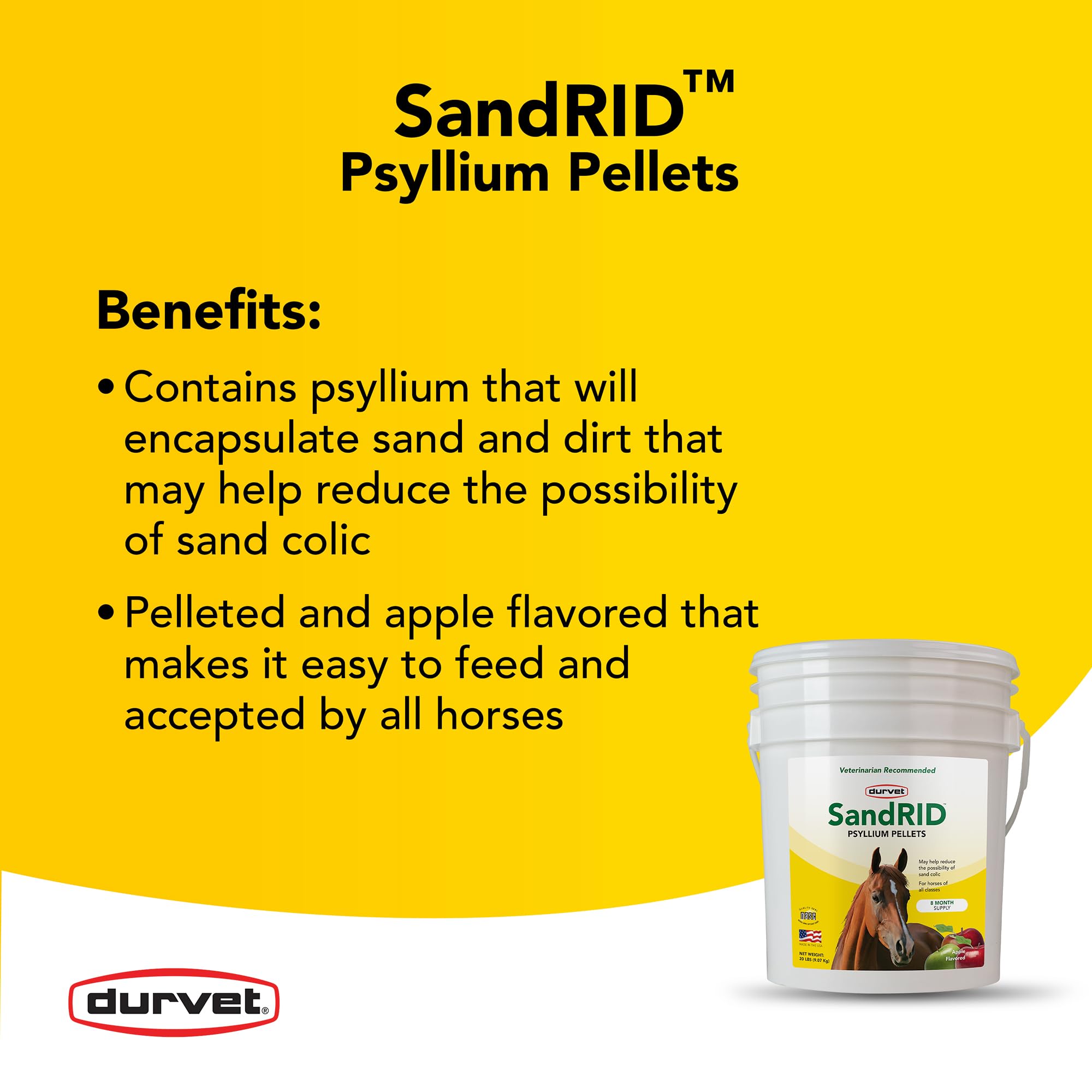 Emballage pratique Durvet Sandrid Psyllium pour cheval.