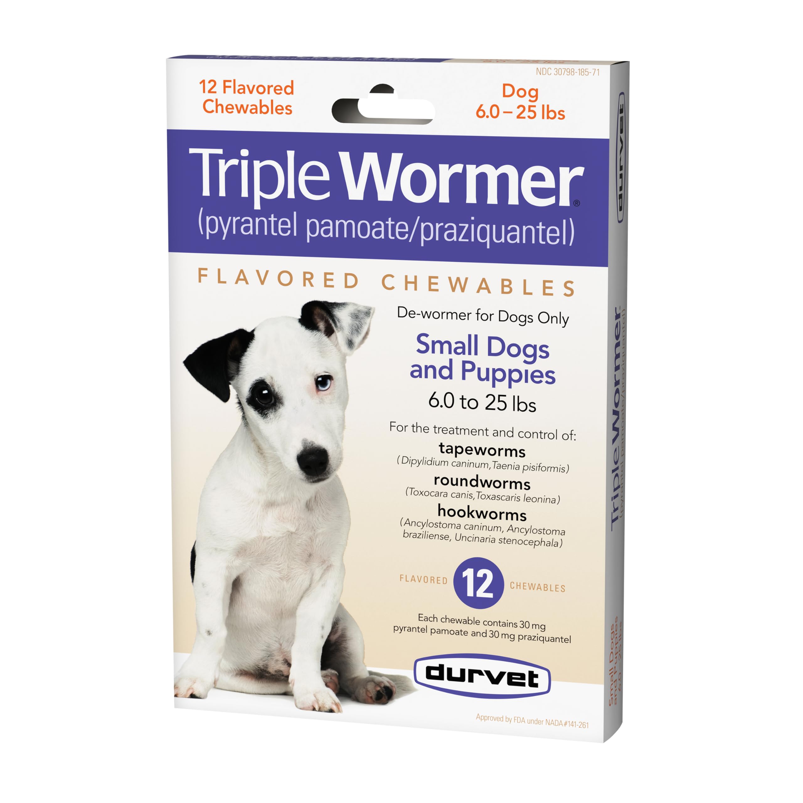 Durvet Triple Wormer : boîte de comprimés pour chiots, administration simple.