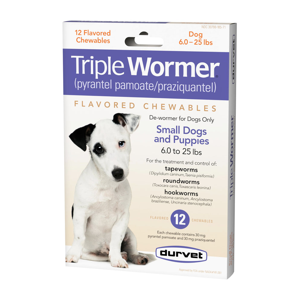 Durvet Triple Wormer : boîte de comprimés pour chiots, administration simple.