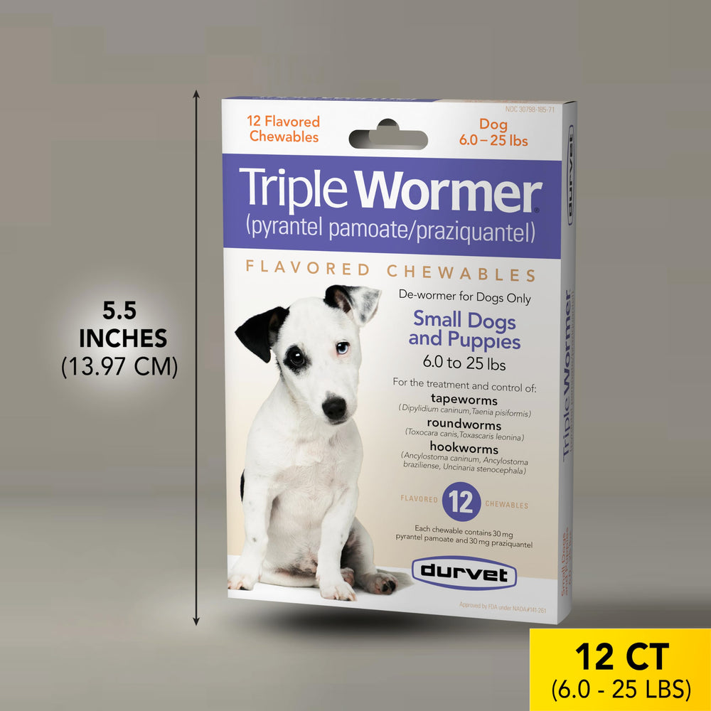 Paquet Durvet Triple Wormer de 12 comprimés pour chiots.