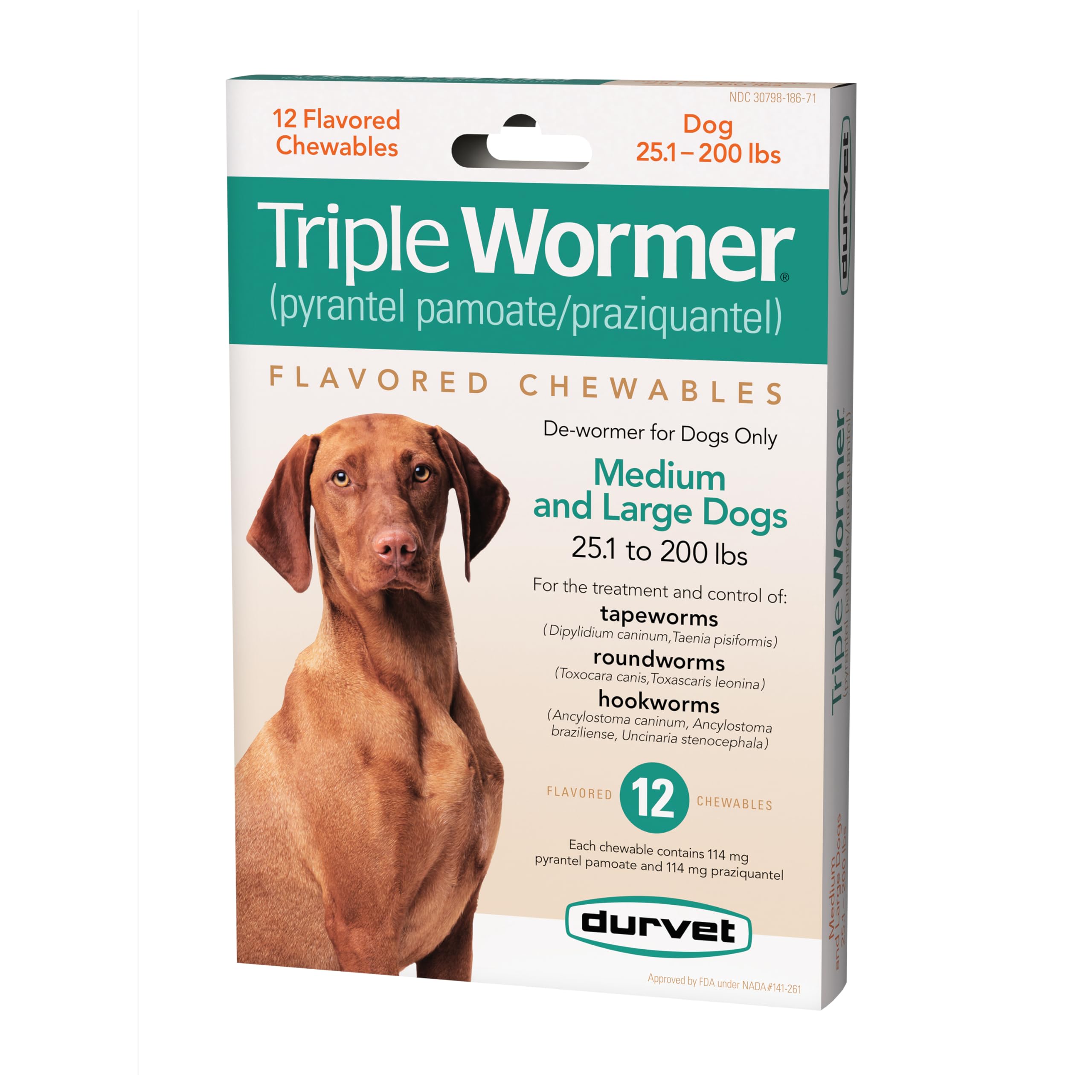 Durvet Triple Wormer : tablettes à mâcher pour chien moyen et grand.