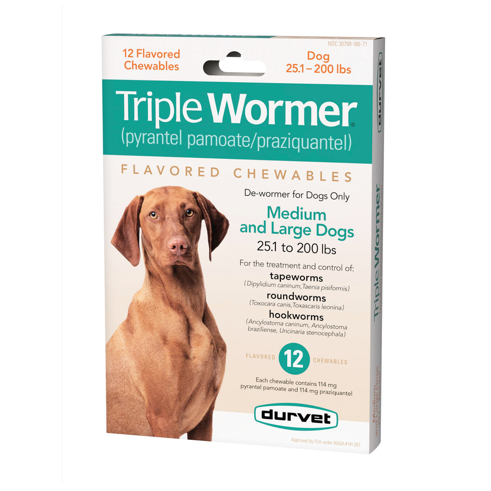 Durvet Triple Wormer : tablettes à mâcher pour chien moyen et grand.