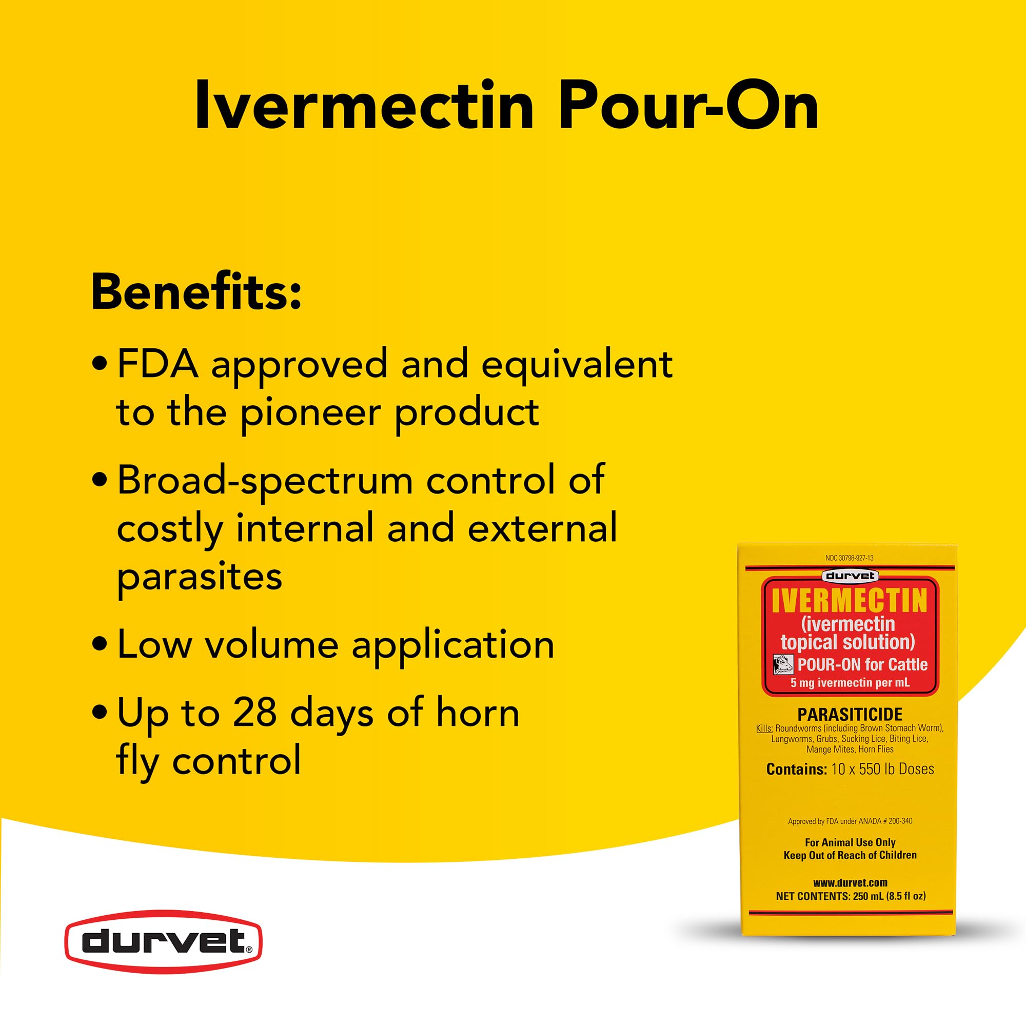 Durvet Ivermectin Pour-On—application sur bovin facilitant le contrôle des parasites.