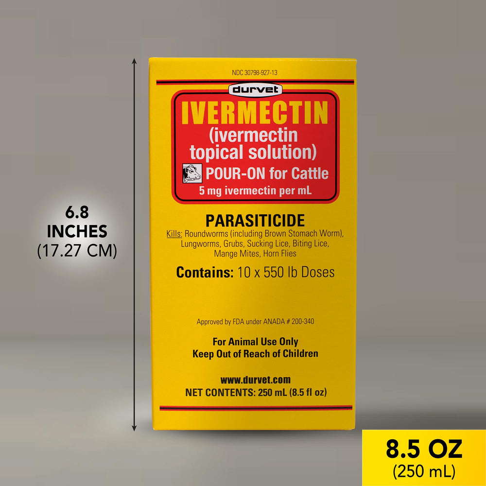 Durvet Ivermectin Pour-On—soin bovin et prévention des parasites cutanés.