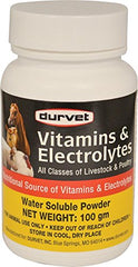 Durvet vitamines et électrolytes pour volailles, utilisation dans l'eau de boisson pour réhydratation.